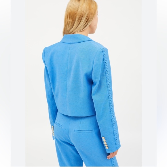 SET Veronica Beard Behren Suit Jacket Blue 4 Crop Wide Leg Dova Trouser - Picture 8 of 16